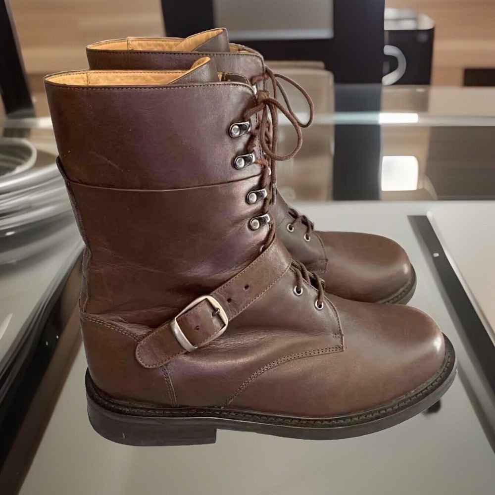 Giraudon New York Combat Boots Mens 40 Brown Leather Buckle Lace Up Brazil Made